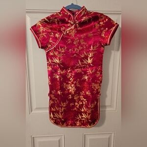 Red and Gold Floral Cheongsam Dress Girls Size 7